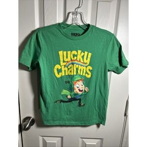 Lucky Charms Youth Boys Leprechaun Mascot Green Cereal Shirt Medium